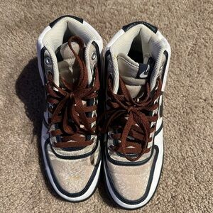 Nike Brown and White High-Top Sneakers with Modern Design